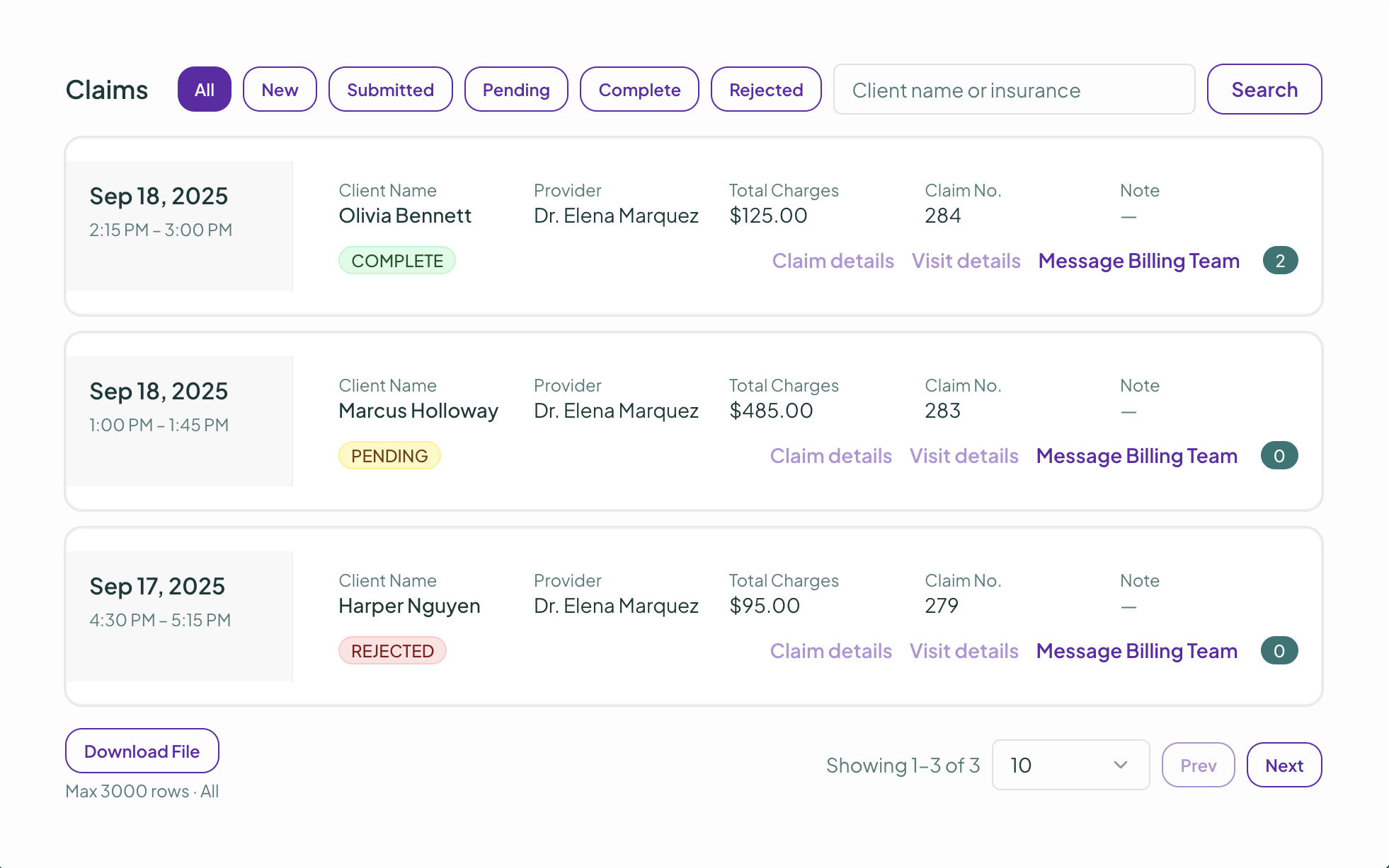 Soundry claims screen: claim status and payment details inside your EHR